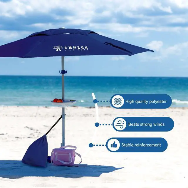 Alt view image 7 of 7 - 8ft Large Beach Umbrellas for Sand Heavy Huty Wind Portable Commercial Grade Patio Beach Umbrella with Sand Anchor Hanging Hook Weight Sandbag Adjustable Height Air Vent UPF 50+ Telescoping Pole