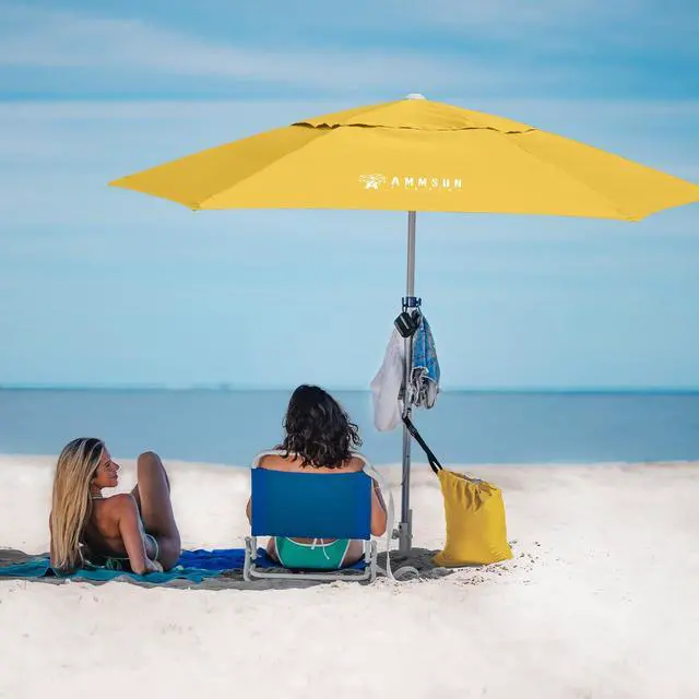 Alt view image 2 of 6 - 8ft Heavy Duty High Wind Commercial Grade Patio Beach Umbrella with Separate Sand Anchor Air Vent Carry Bag Fiberglass Ribs without Tilt Outdoor umbrellas for sands Yellow