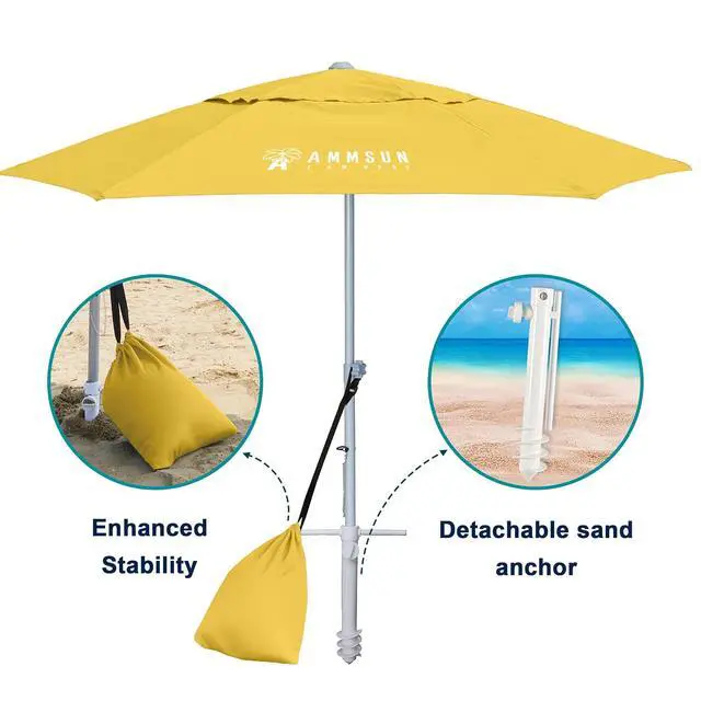 Alt view image 3 of 6 - 8ft Heavy Duty High Wind Commercial Grade Patio Beach Umbrella with Separate Sand Anchor Air Vent Carry Bag Fiberglass Ribs without Tilt Outdoor umbrellas for sands Yellow