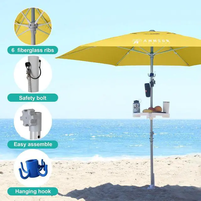 Alt view image 4 of 6 - 8ft Heavy Duty High Wind Commercial Grade Patio Beach Umbrella with Separate Sand Anchor Air Vent Carry Bag Fiberglass Ribs without Tilt Outdoor umbrellas for sands Yellow