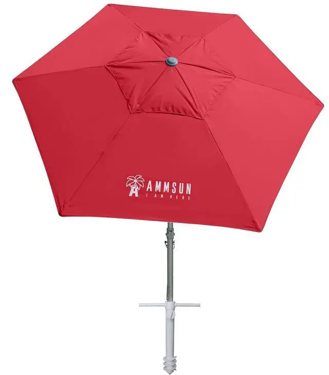 Main image of 8ft Large Beach Umbrellas for Sand Heavy Huty Wind Portable Commercial Grade Patio Beach Umbrella with Sand Anchor Adjustable Height Air Vent UPF 50+ Telescoping Pole without tilt Red