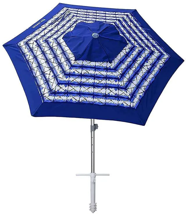 Main image of 8ft Large Beach Umbrellas for Sand Heavy Huty Wind Portable Commercial Grade Patio Beach Umbrella with Sand Anchor Adjustable Height Air Vent UPF 50+ Telescoping Pole without tilt Blue White