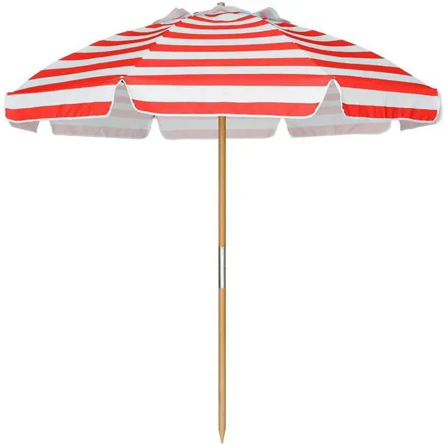 Main image of 7.5ft Heavy Duty HIGH Wind Beach Umbrella Commercial Grade Patio Beach Umbrella with Air Vent Ash Wood Pole & Carry Bag UPF50+ Protection Red White