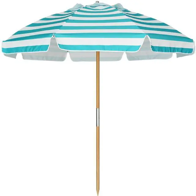 Main image of 7.5ft Heavy Duty HIGH Wind Beach Umbrella Commercial Grade Patio Beach Umbrella with Air Vent Ash Wood Pole & Carry Bag Turquoise White