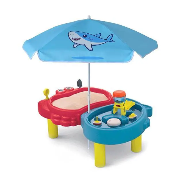 Alt view image 3 of 7 - 47 Inch Seaside Beach Umbrella for Sand Box Water Table Kids Durable Umbrellas for children Picnic Beach Camping Garden Outdoor Play Shade (47inch Blue/Shark)