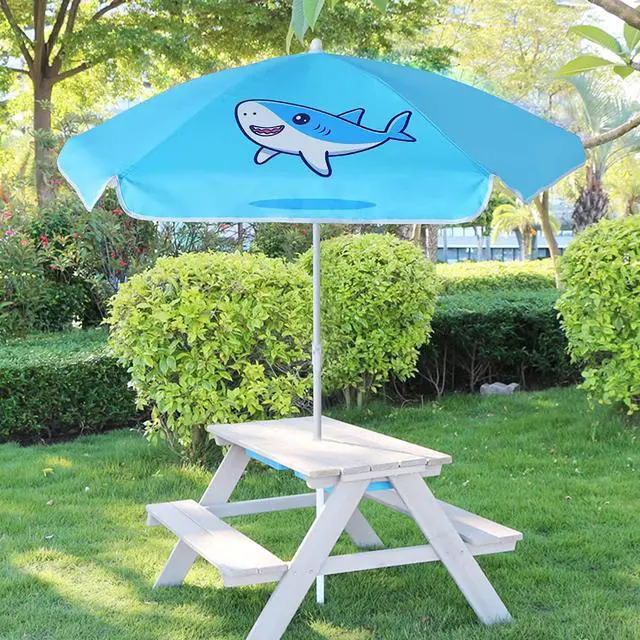 Alt view image 7 of 7 - 47 Inch Seaside Beach Umbrella for Sand Box Water Table Kids Durable Umbrellas for children Picnic Beach Camping Garden Outdoor Play Shade (47inch Blue/Shark)