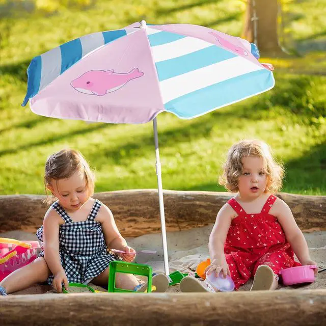 Alt view image 6 of 7 - 47 Inch Beach Umbrella for Kids Water Table & Picnic Table Shade, Heavy-Duty Children's Portable Outdoor Umbrella, UV Protection for Sand Play, Camping, Garden and Beach