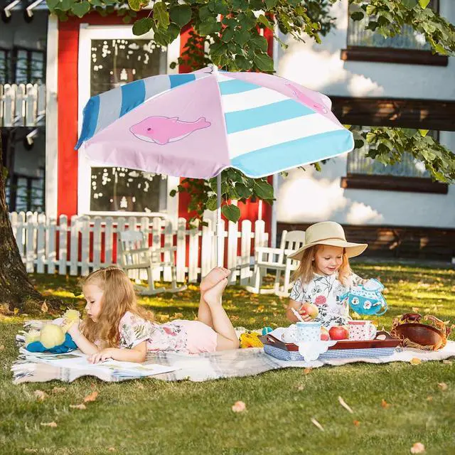Alt view image 4 of 7 - 47 Inch Beach Umbrella for Kids Water Table & Picnic Table Shade, Heavy-Duty Children's Portable Outdoor Umbrella, UV Protection for Sand Play, Camping, Garden and Beach