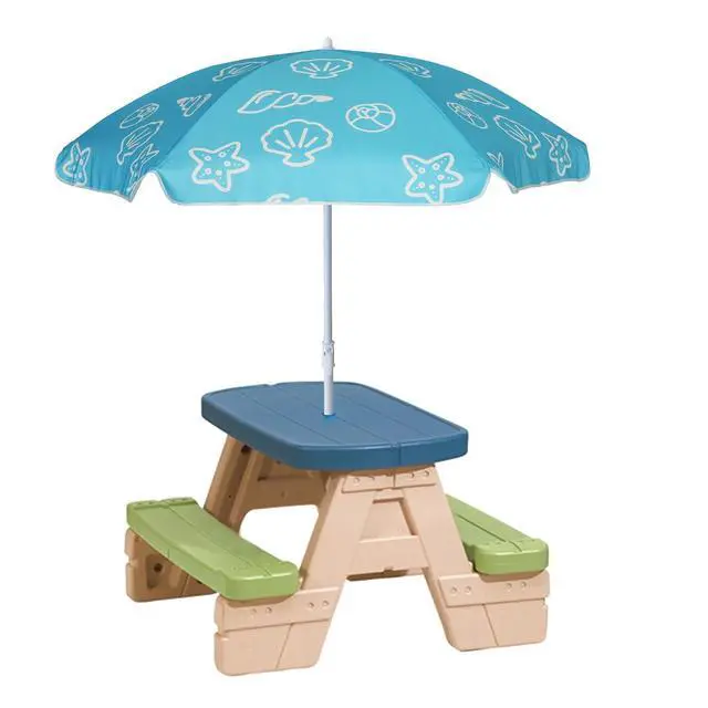 Alt view image 3 of 7 - 47 Inch Seaside Beach Umbrella for Sand Box Water Table Kids Durable Umbrellas for children Picnic Beach Camping Garden Outdoor Play Shade Blue Shell