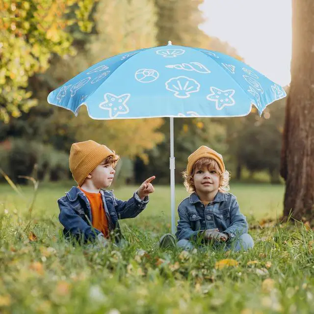 Alt view image 7 of 7 - 47 Inch Seaside Beach Umbrella for Sand Box Water Table Kids Durable Umbrellas for children Picnic Beach Camping Garden Outdoor Play Shade Blue Shell
