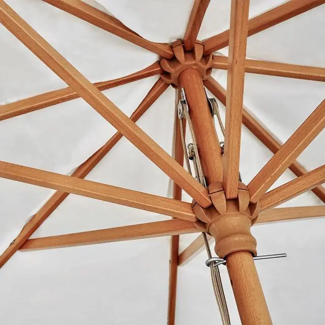 Alt view image 4 of 6 - 8.5ft Luxury Premium Boho Patio Umbrella Wood Pole Fancy Bali-style Outdoor Umbrellas UPF 50+ Sun Protection with Pulley Lift Air Vent Tassel Fringe for Garden, Pool, Deck, Beach, Backyard, Events