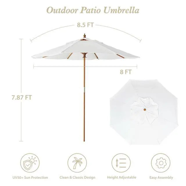 Alt view image 6 of 6 - 8.5ft Luxury Premium Boho Patio Umbrella Wood Pole Fancy Bali-style Outdoor Umbrellas UPF 50+ Sun Protection with Pulley Lift Air Vent Tassel Fringe for Garden, Pool, Deck, Beach, Backyard, Events