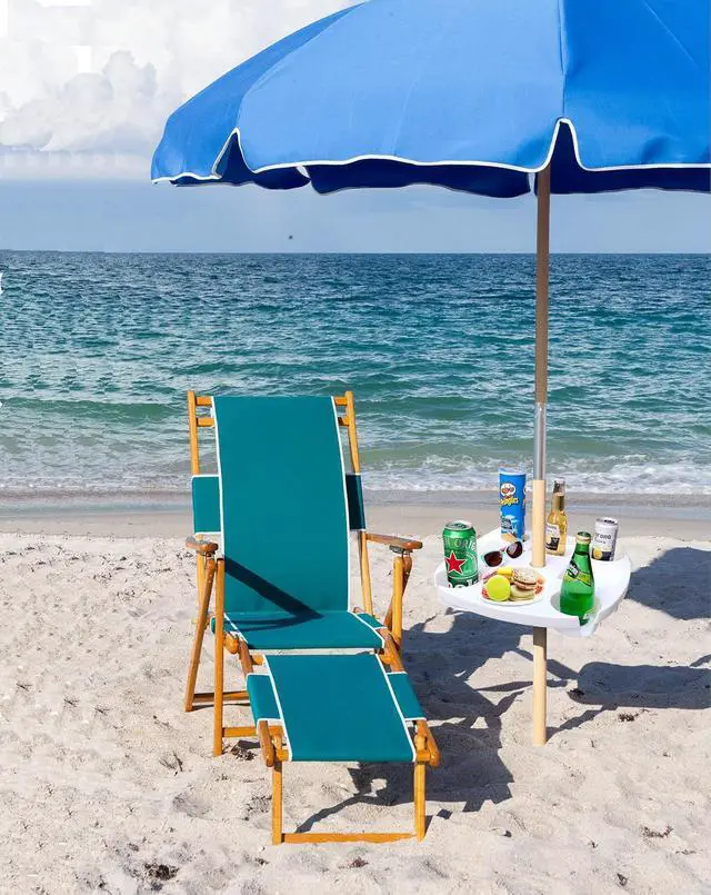 Alt view image 5 of 6 - 17" Beach Umbrella Table Tray with 4 Cup Holders, 4 Snack Compartments for Beach, Patio, Garden, Swimming Pool 17 Inch, White