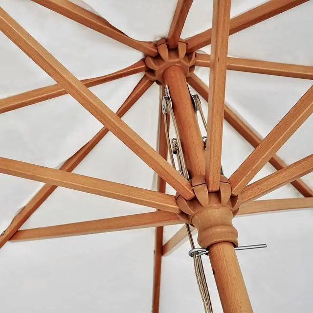 Alt view image 3 of 6 - 8.5ft Luxury Premium Boho Patio Umbrella Wood Pole Fancy Bali-style Outdoor Umbrellas UPF 50+ Sun Protection with Pulley Lift Air Vent Tassel Fringe for Garden, Pool, Deck, Beach, Backyard, Events