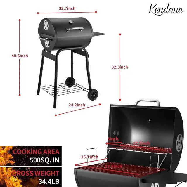 Alt view image 5 of 7 - Barrel Charcoal Grill, Large Charcoal Grills with Side Shelf, Outdoor BBQ Grill,Perfect for Backyard Camping, Patio Parties and Picnics
