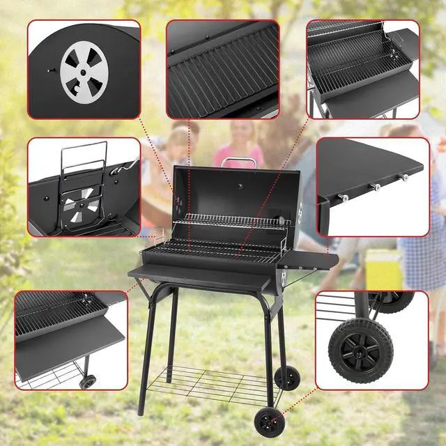 Alt view image 4 of 7 - Barrel Charcoal Grill, Large Charcoal Grills with Front and Side Shelf, 627 Square Inches Cooking Grid, Outdoor BBQ Grill, Perfect for Backyard Camping, Patio Parties, and Picnics