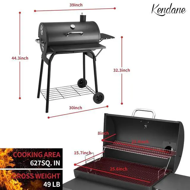 Alt view image 5 of 7 - Barrel Charcoal Grill, Large Charcoal Grills with Front and Side Shelf, 627 Square Inches Cooking Grid, Outdoor BBQ Grill, Perfect for Backyard Camping, Patio Parties, and Picnics