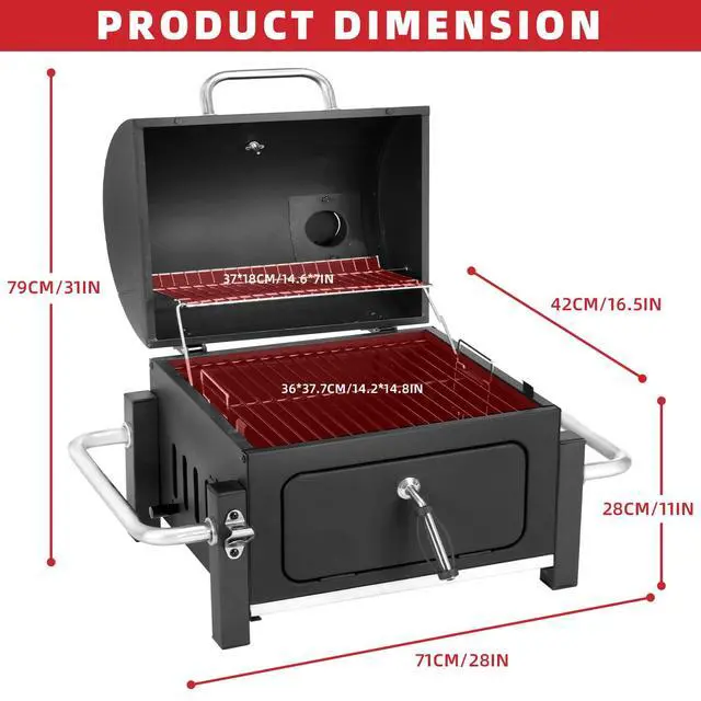 Alt view image 3 of 7 - Portable Charcoal Grill with 314 Square Inch Cooking Area,Compact Tabletop Charcoal Grill with Warming Rack,Small BBQ Grill with Charcoal Tray for Outdoor Camping, Picnic