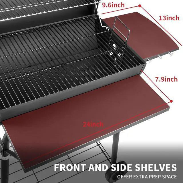 Alt view image 6 of 7 - Barrel Charcoal Grill, Large Charcoal Grills with Front and Side Shelf, 627 Square Inches Cooking Grid, Outdoor BBQ Grill, Perfect for Backyard Camping, Patio Parties, and Picnics