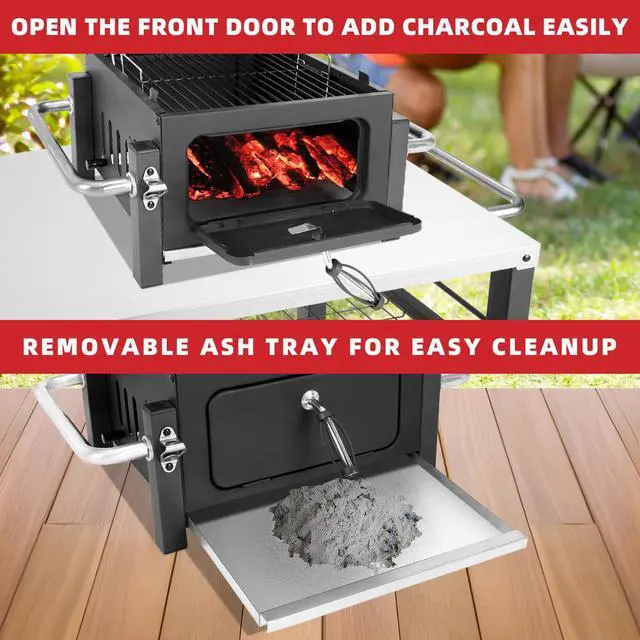 Alt view image 4 of 7 - Portable Charcoal Grill with 314 Square Inch Cooking Area,Compact Tabletop Charcoal Grill with Warming Rack,Small BBQ Grill with Charcoal Tray for Outdoor Camping, Picnic