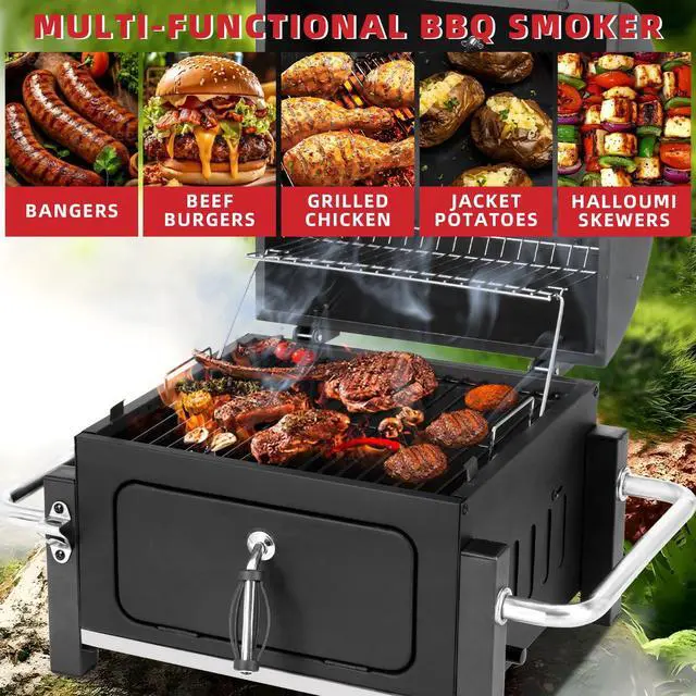 Alt view image 6 of 7 - Portable Charcoal Grill with 314 Square Inch Cooking Area,Compact Tabletop Charcoal Grill with Warming Rack,Small BBQ Grill with Charcoal Tray for Outdoor Camping, Picnic