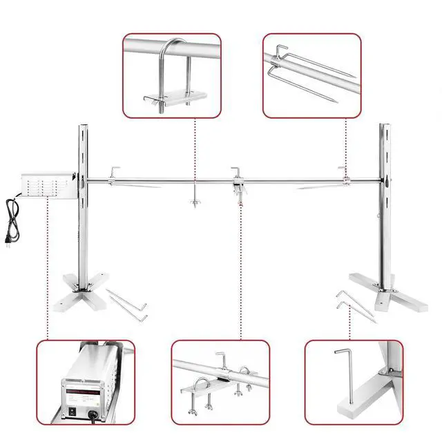 Alt view image 2 of 6 - Electric Rotisserie Grill Kit, 150LB Pig Spit Rotisserie Grill, Stainless Steel Tripod Stand, 52' Pig Lamb Hooded Roaster, Charcoal Spit with 30W Motor & Height Adjustable for Camping