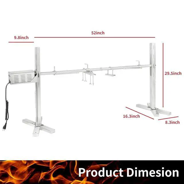 Alt view image 4 of 6 - Electric Rotisserie Grill Kit, 150LB Pig Spit Rotisserie Grill, Stainless Steel Tripod Stand, 52' Pig Lamb Hooded Roaster, Charcoal Spit with 30W Motor & Height Adjustable for Camping