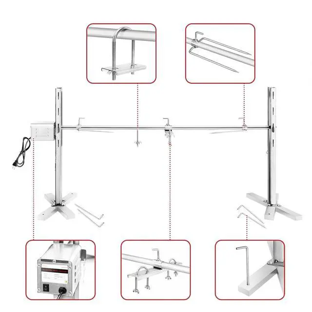 Alt view image 2 of 6 - Electric Rotisserie Grill Kit, 90LBS Pig Spit Rotisserie, Stainless Steel Tripod Stand, 52' Pig Lamb Hooded Roaster, Charcoal Spit with 15W Motor & Height Adjustable for Camping