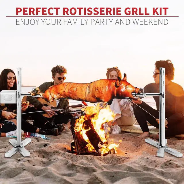 Alt view image 5 of 6 - Electric Rotisserie Grill Kit, 90LBS Pig Spit Rotisserie, Stainless Steel Tripod Stand, 52' Pig Lamb Hooded Roaster, Charcoal Spit with 15W Motor & Height Adjustable for Camping