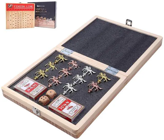 Main image of Horse Race Board Game, Horse Racing Game, Board Game Set Foldable and Portable with 2 Sets of Cards, 2 Dice, and 12 Metal Horses (1-Pack)