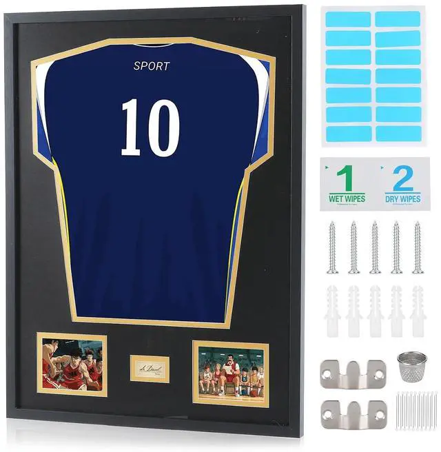 Main image of Jersey Frame Display Case, Jersey Frame With Photo Slots, Shirt Display Shadow Box, Signature Display Slot, 98% UV Protection, Football Basketball Soccer (1 Pack)