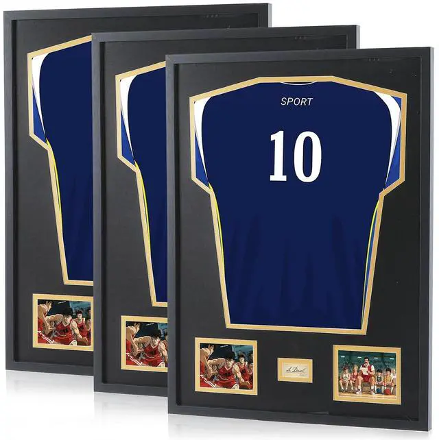 Main image of Jersey Frame Display Case, Jersey Frame with Photo Slots, Shirt Display Shadow Box, Signature Display Slot, 98% UV Protection, Football Basketball Soccer (3-Pack)