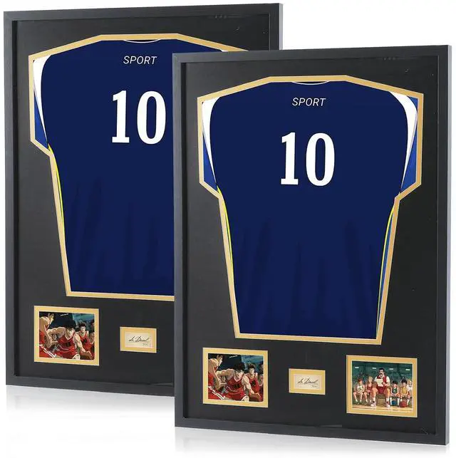 Main image of Jersey Frame Display Case, Jersey Frame with Photo Slots, Shirt Display Shadow Box, Signature Display Slot, 98% UV Protection, Football Basketball Soccer (2-Pack)
