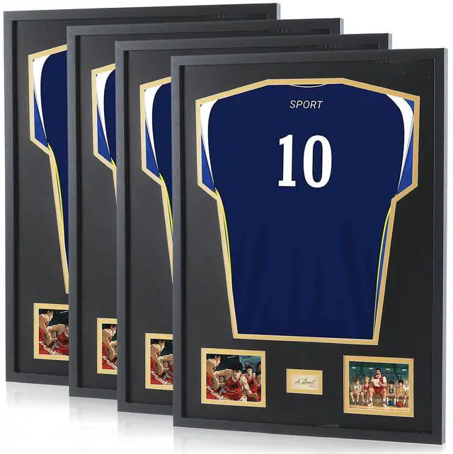 Main image of Jersey Frame Display Case, Jersey Frame with Photo Slots, Shirt Display Shadow Box, Signature Display Slot, 98% UV Protection, Football Basketball Soccer (4 Pack)
