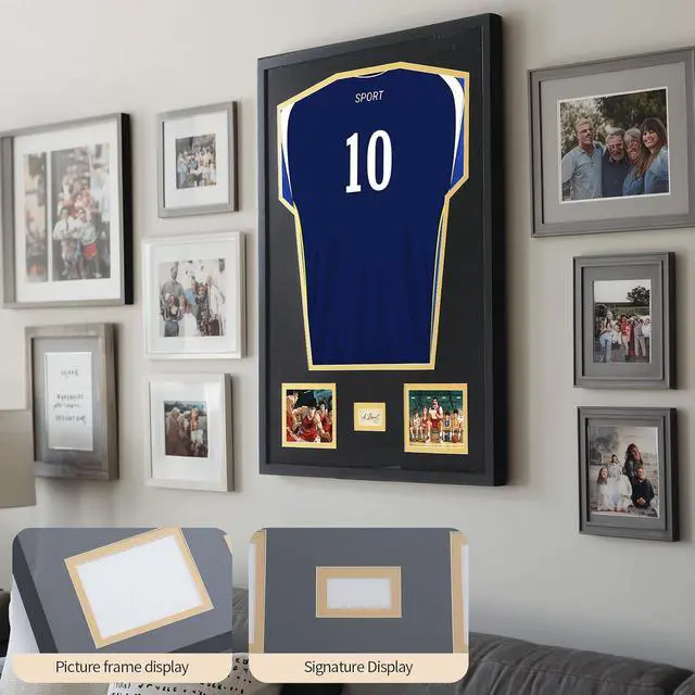 Alt view image 4 of 7 - Jersey Frame Display Case, Jersey Frame with Photo Slots, Shirt Display Shadow Box, Signature Display Slot, 98% UV Protection, Football Basketball Soccer (2-Pack)