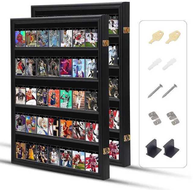 Main image of Baseball Card Display Case, Sports Card Holder, Graded Sports Card Display Case, Trading Card Display Case, 98% UV Protection, 35 Cards, Lockable (Vertical 2 Pack)