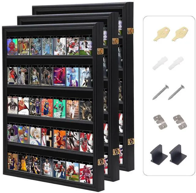 Main image of Baseball Card Display Case, Sports Card Holder, Graded Sports Card Display Case, Trading Card Display Case, 98% UV Protection, 35 Cards, Lockable (Vertical 3 Pack)