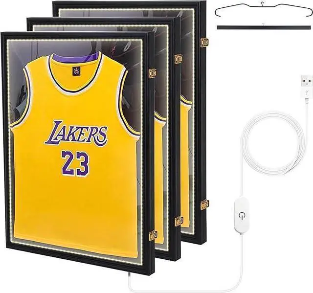 Main image of Jersey Frame Display Case with Lights, Jersey Shadow Box Display Case, Football Jersey Case with LED, 98% UV Protection, Valet Pinboard, Acrylic, Basketball (LED 3 Pack)