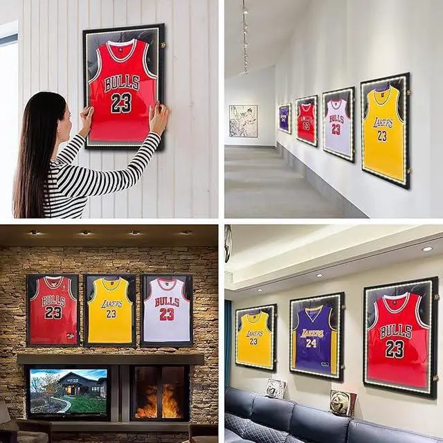 Alt view image 3 of 6 - Jersey Frame Display Case with Lights, Jersey Shadow Box Display Case, Football Jersey Case with LED, 98% UV Protection, Valet Pinboard, Acrylic, Basketball (LED 3 Pack)