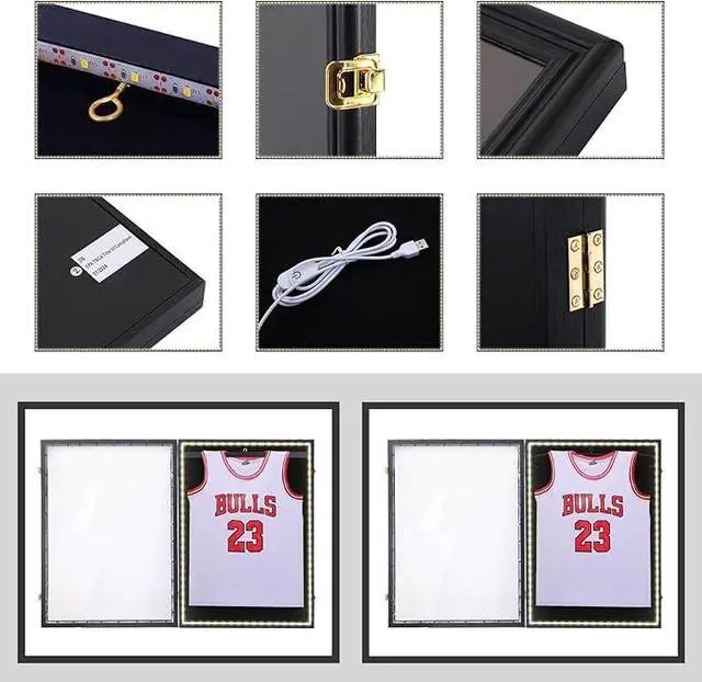 Alt view image 4 of 6 - Jersey Frame Display Case with Lights, Jersey Shadow Box Display Case, Football Jersey Case with LED, 98% UV Protection, Valet Pinboard, Acrylic, Basketball (LED 3 Pack)