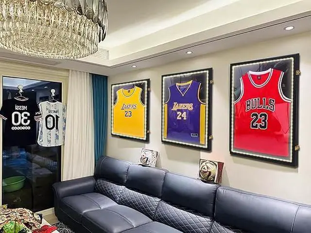 Alt view image 5 of 6 - Jersey Frame Display Case with Lights, Jersey Shadow Box Display Case, Football Jersey Case with LED, 98% UV Protection, Valet Pinboard, Acrylic, Basketball (LED 3 Pack)