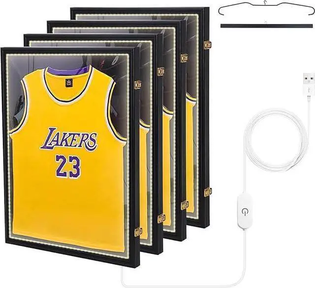 Main image of Jersey Frame Display Case with Lights, Jersey Shadow Box Display Cases, Football Jersey Display Case with LED, 98% UV Protection, Valet Pinboard, Acrylic, Basketball (LED 4 Pack)
