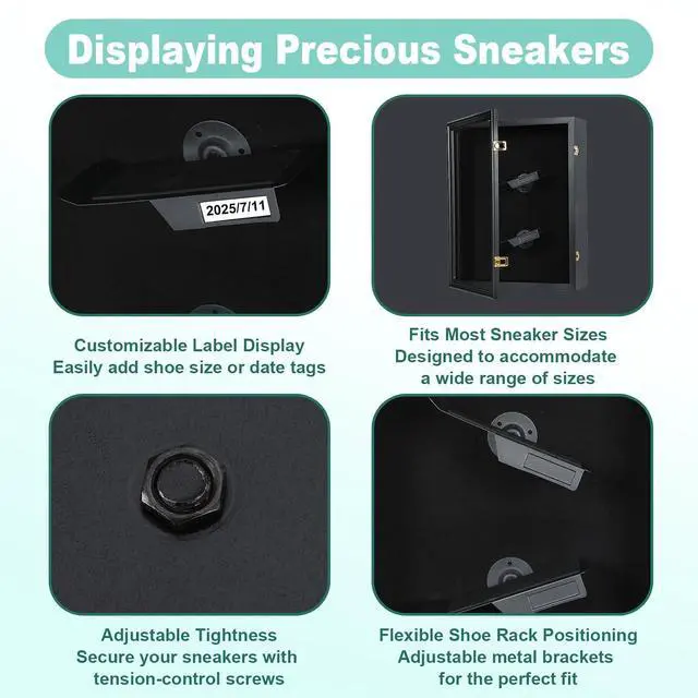 Alt view image 7 of 7 - Shoe Display Frame Case, Sneaker Display Cabinet, Wall Mount Shoe Rack, Wooden Shoe Storage Box, Lockable, 98% UV Protection, for Sports Shoes (2 Pack)