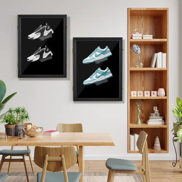 Alt view image 5 of 7 - Shoe Display Frame Case, Sneaker Display Cabinet, Wall Mount Shoe Rack, Wooden Shoe Storage Box, Lockable, 98% UV Protection, for Sports Shoes (2 Pack)