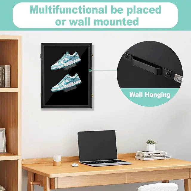 Alt view image 4 of 7 - Shoe Display Frame Case, Sneaker Display Cabinet, Wall Mount Shoe Rack, Wooden Shoe Storage Box, Lockable, 98% UV Protection, for Sports Shoes (2 Pack)