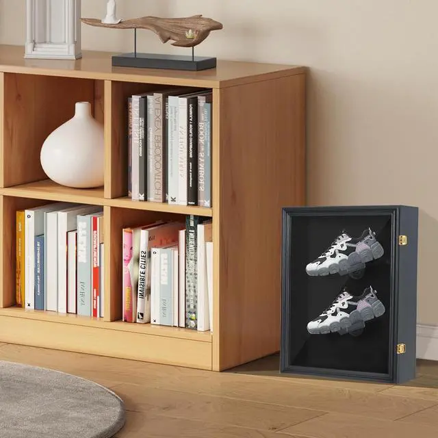 Alt view image 6 of 7 - Shoe Display Frame Case, Sneaker Display Cabinet, Wall Mount Shoe Rack, Wooden Shoe Storage Box, Lockable, 98% UV Protection, for Sports Shoes (2 Pack)