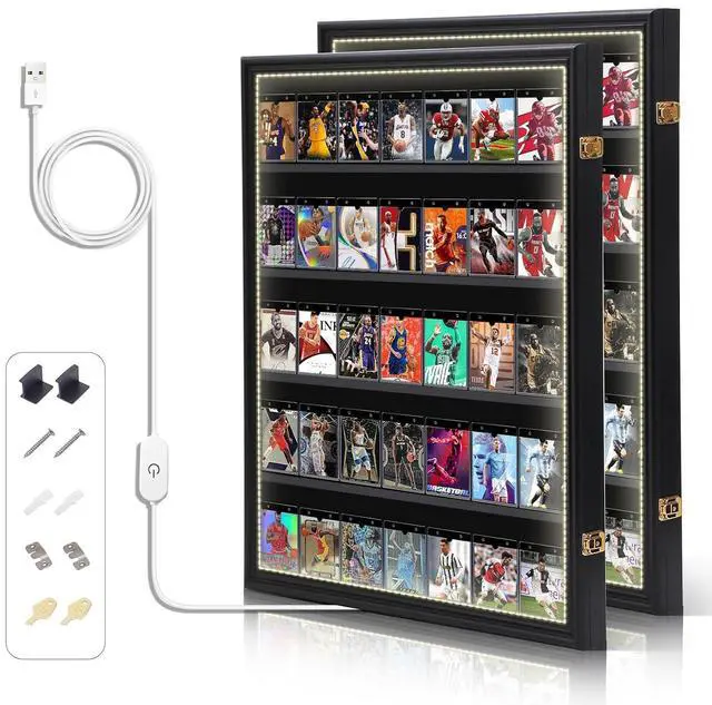 Main image of Baseball Card Display Case, Sports Card Holder, with LED Light Graded Sports Card Display Case, Trading Card Display Case, 98% UV Protection, 35 Cards, Lockable (LED Vertical 2 Pack)