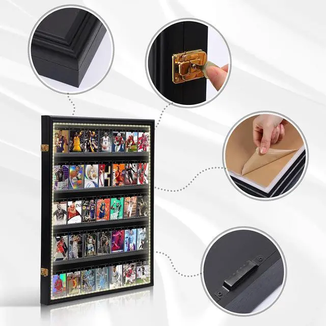 Alt view image 3 of 7 - Baseball Card Display Case, Sports Card Holder, with LED Light Graded Sports Card Display Case, Trading Card Display Case, 98% UV Protection, 35 Cards, Lockable (LED Vertical 2 Pack)