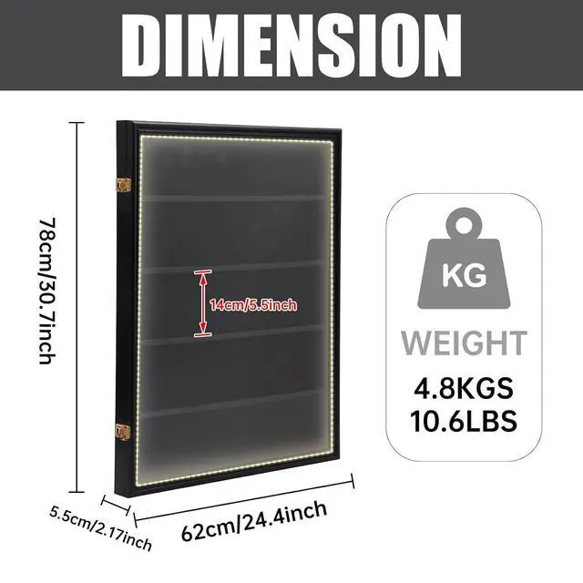 Alt view image 5 of 7 - Baseball Card Display Case, Sports Card Holder, with LED Light Graded Sports Card Display Case, Trading Card Display Case, 98% UV Protection, 35 Cards, Lockable (LED Vertical 2 Pack)
