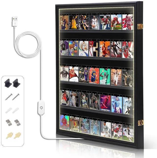 Main image of Baseball Card Display Case, Sports Card Holder, with LED Light Graded Sports Card Display Case, Trading Card Display Case, 98% UV Protection, 35 Cards, Lockable (LED Vertical 1 Pack)